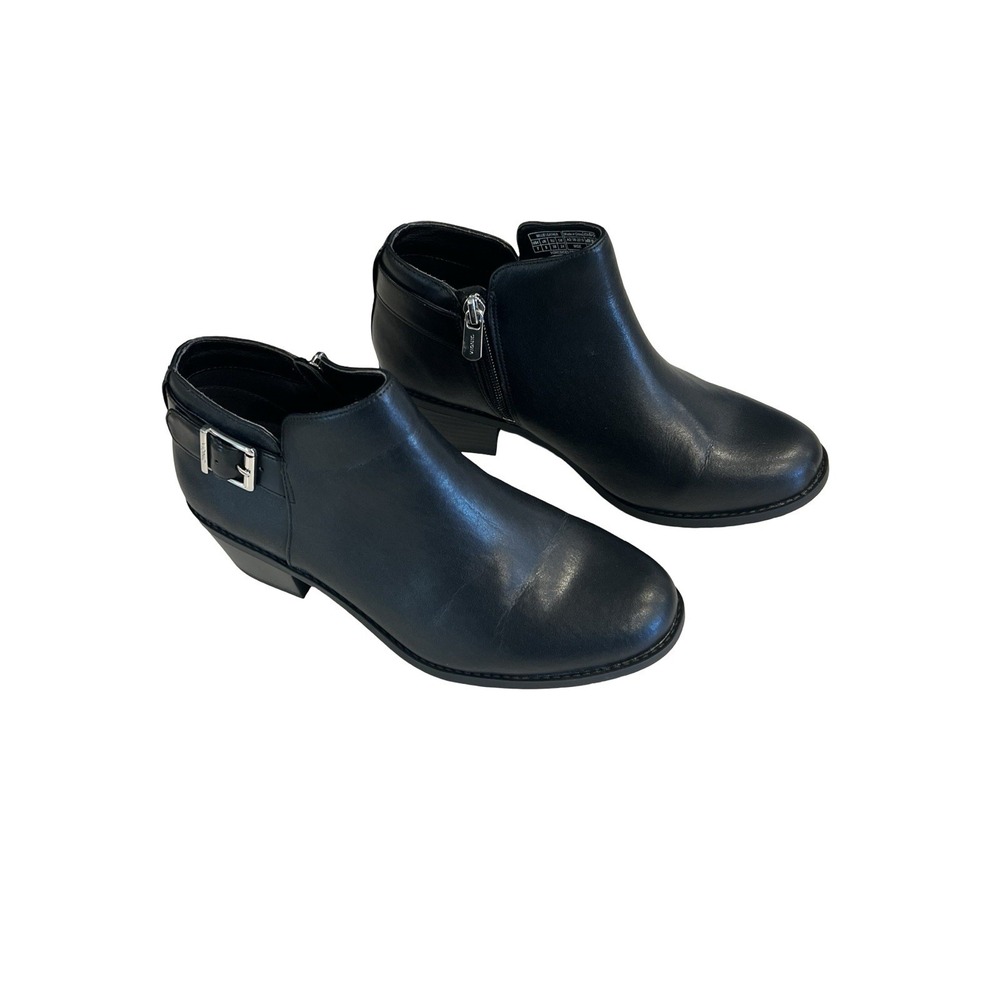 Vionic Millie Black Leather Ankle Chelsea Boots Size 7 Buckle Classic